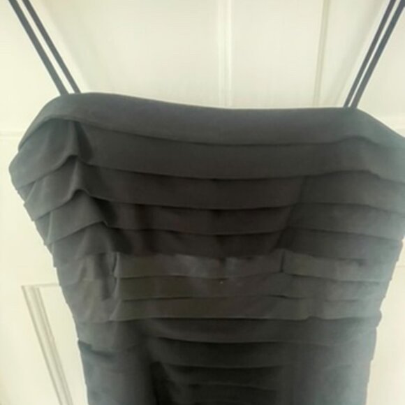 Anne Klein Formal Dress, Tiered Black Satin, Mid-Length - Picture 3 of 6